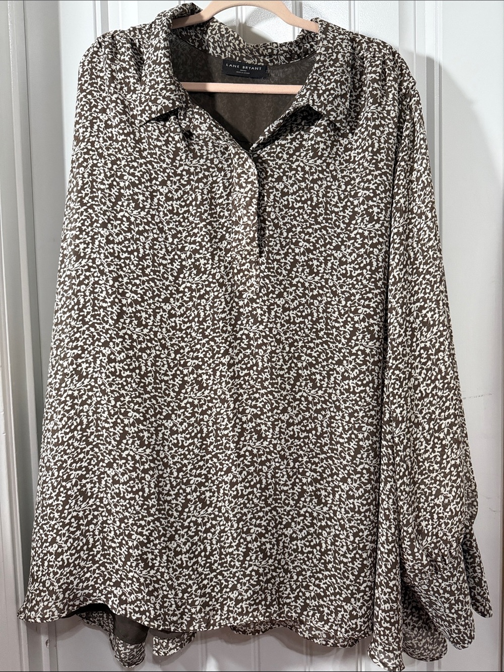 Lane Bryant Brown & White Printed Blouse